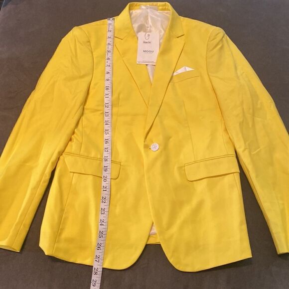Men’s Mogu Yellow 2 Piece One Button Single Breasted Suit Size 34 Jacket NWT - Picture 5 of 11